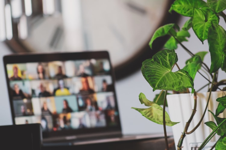 Laptop With Remote Employees On Zoom Call 