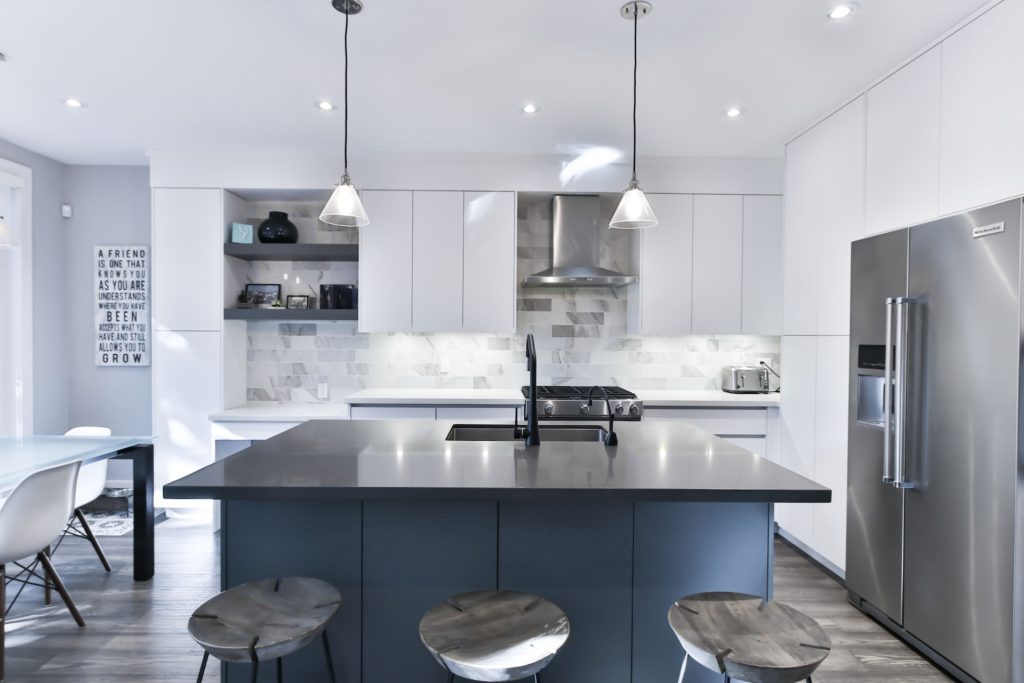 blue and gray kitchen
